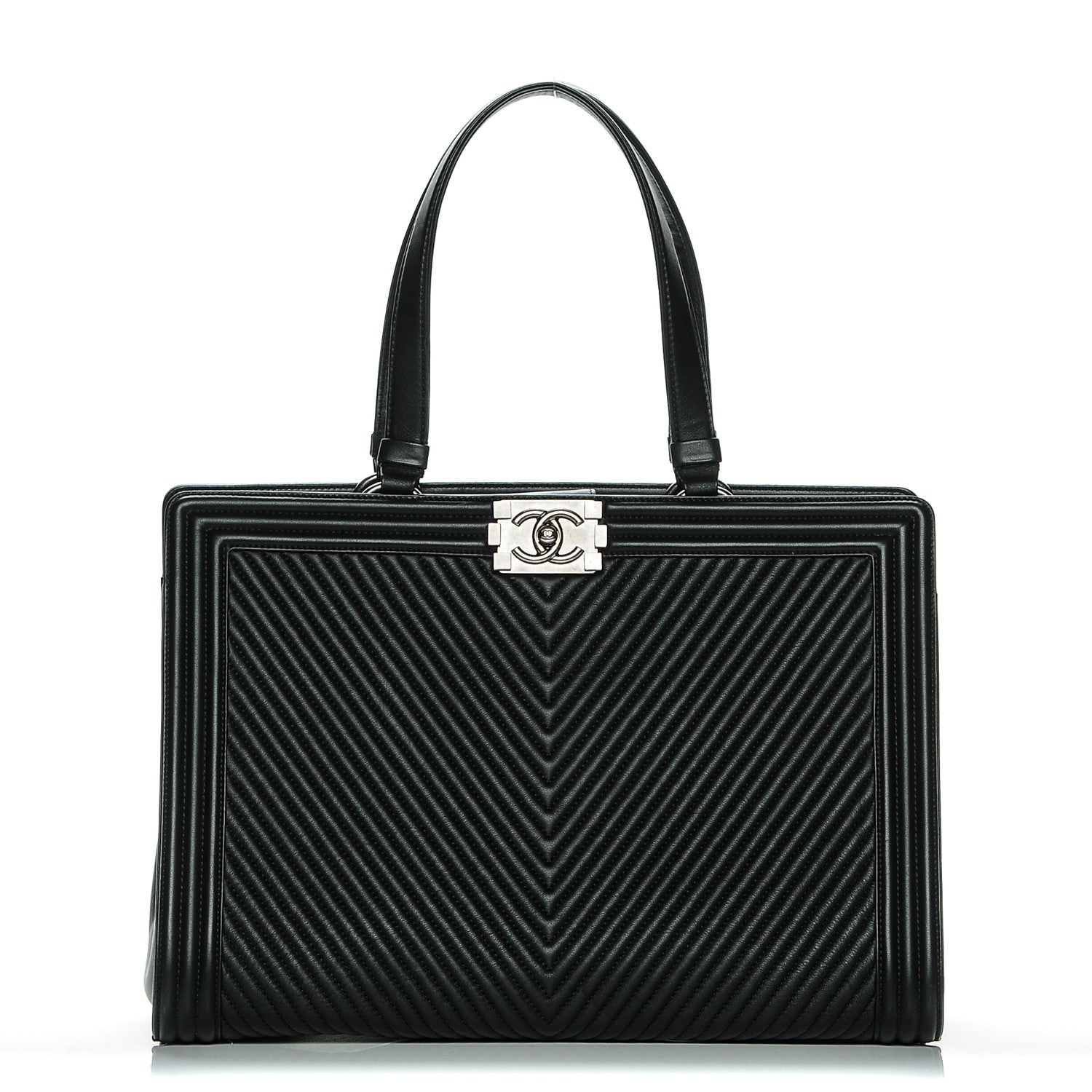 Chanel Calfskin Chevron Quilted Boy Shopping Tote Black 1 of 7