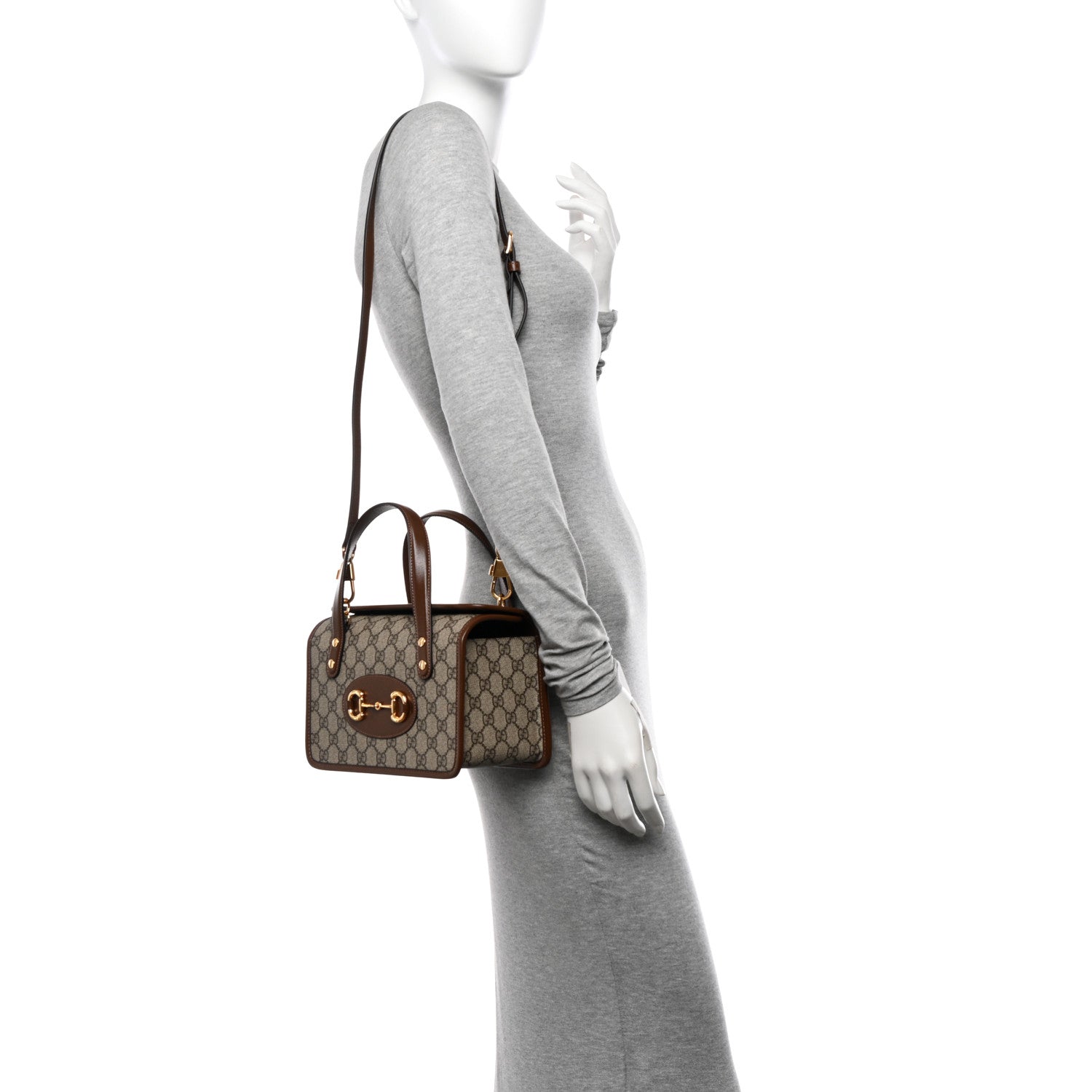 Gucci GG Supreme Monogram Azalea Calfskin Mini Horsebit 1955 Foldover Top Handle Bag Beige Ebony Brown Sugar 2 of 10