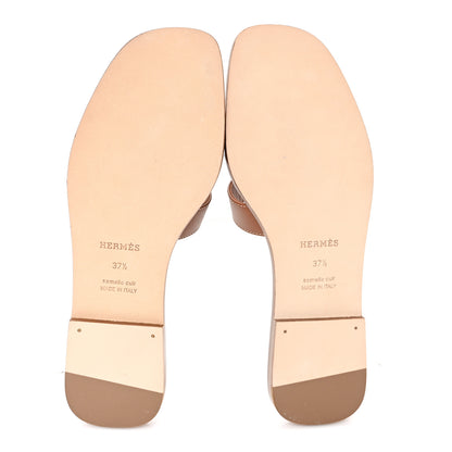 Hermes Box Calfskin Oran Sandals 37.5 Gold 6 of 10