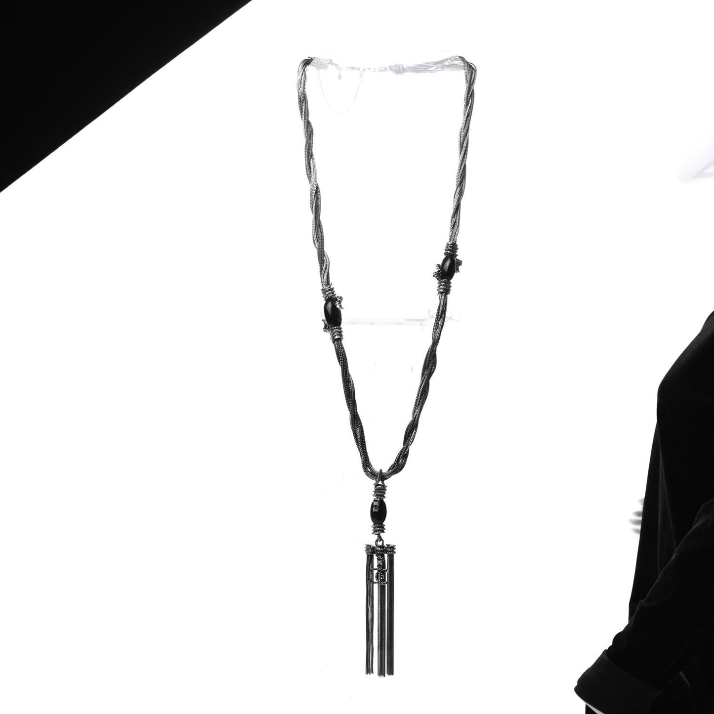 Ruthenium Enamel CC Tassel Chain Necklace