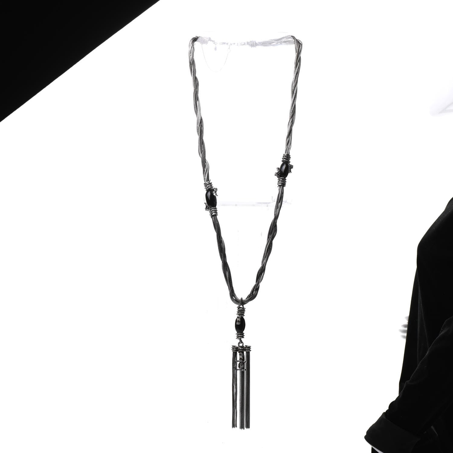 Chanel Ruthenium Enamel CC Tassel Chain Necklace 3 of 5
