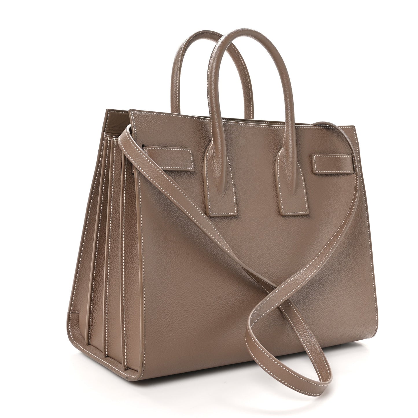 Grained Calfskin Topstitch Small Classic Sac De Jour Taupe