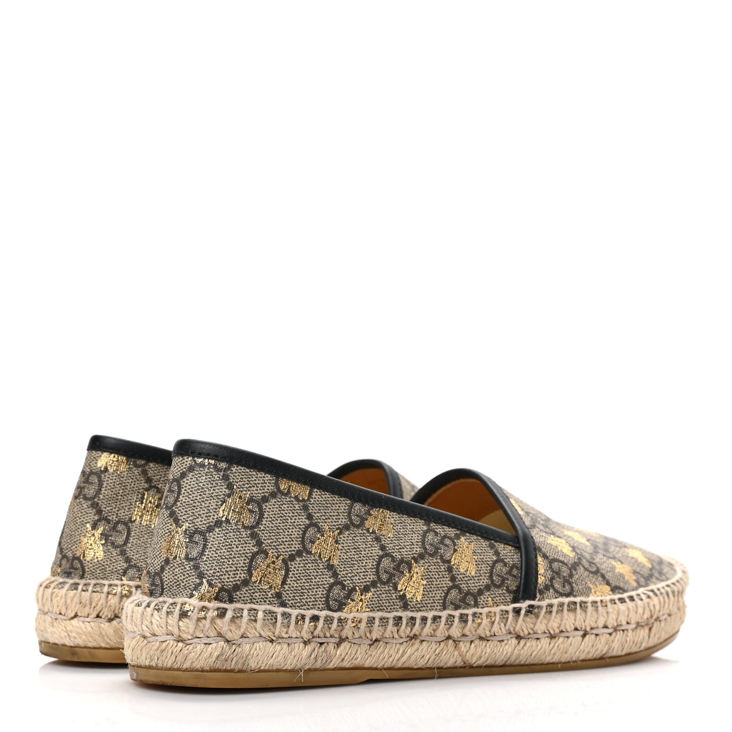 GG Supreme Monogram Bees Espadrille Flats 37 Beige Ebony Oro Black