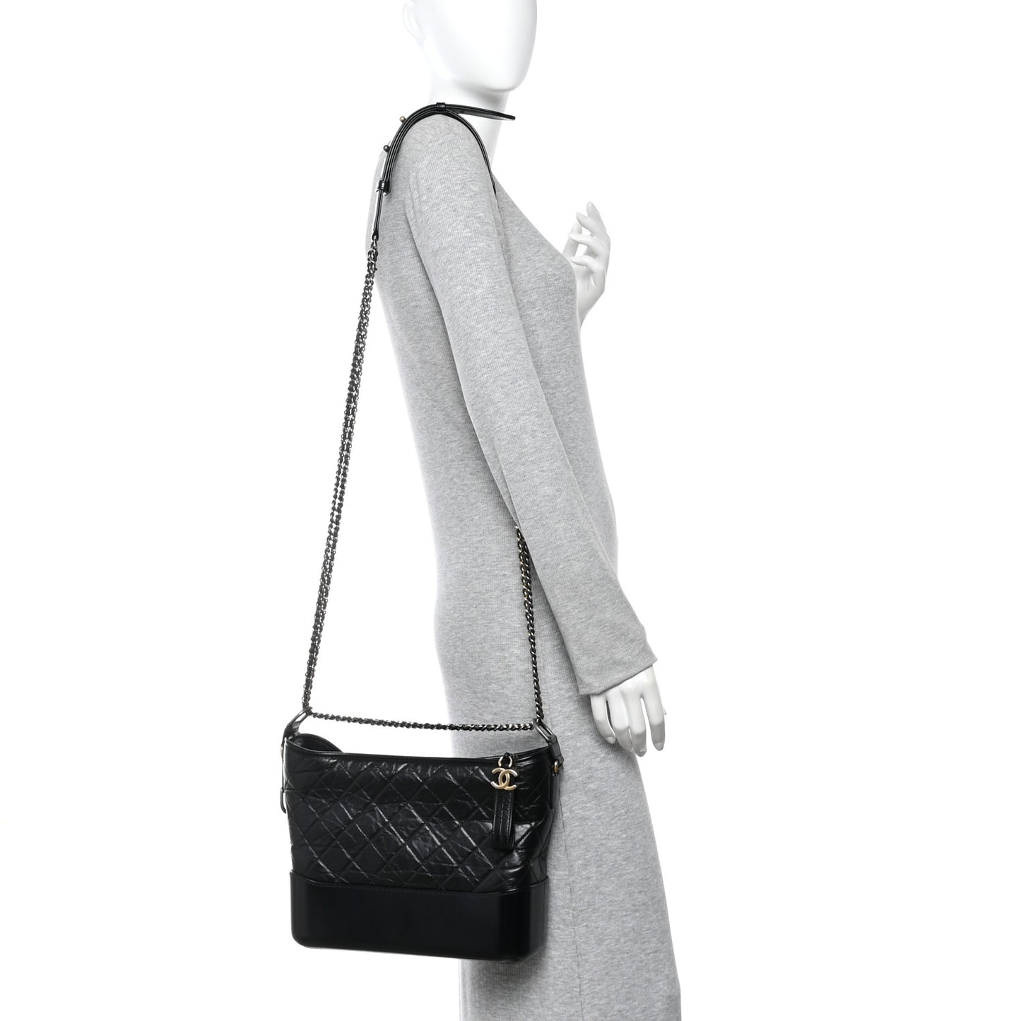 Aged Calfskin Quilted Medium Gabrielle Hobo Black