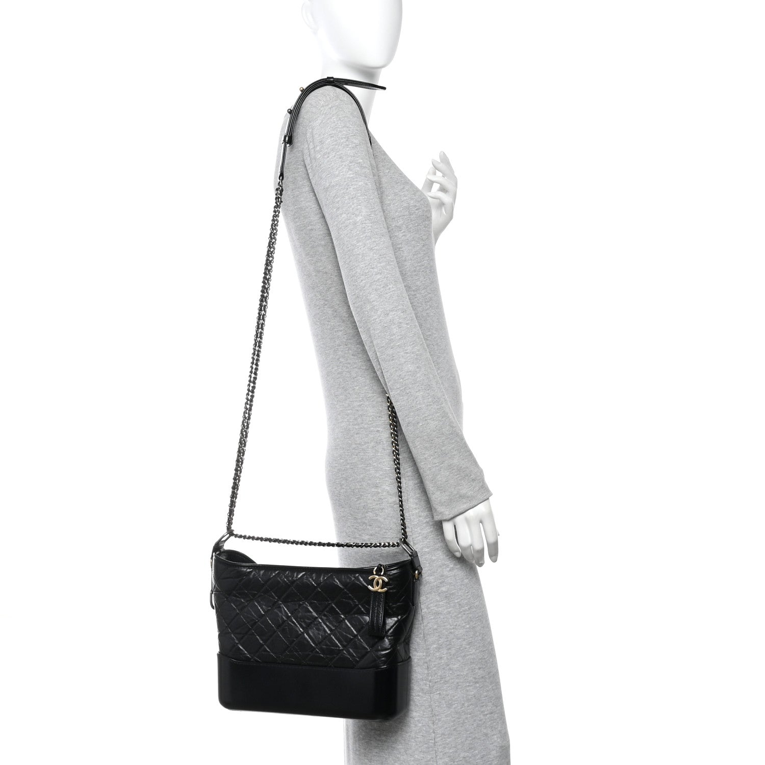 Chanel Aged Calfskin Quilted Medium Gabrielle Hobo Black 2 of 12