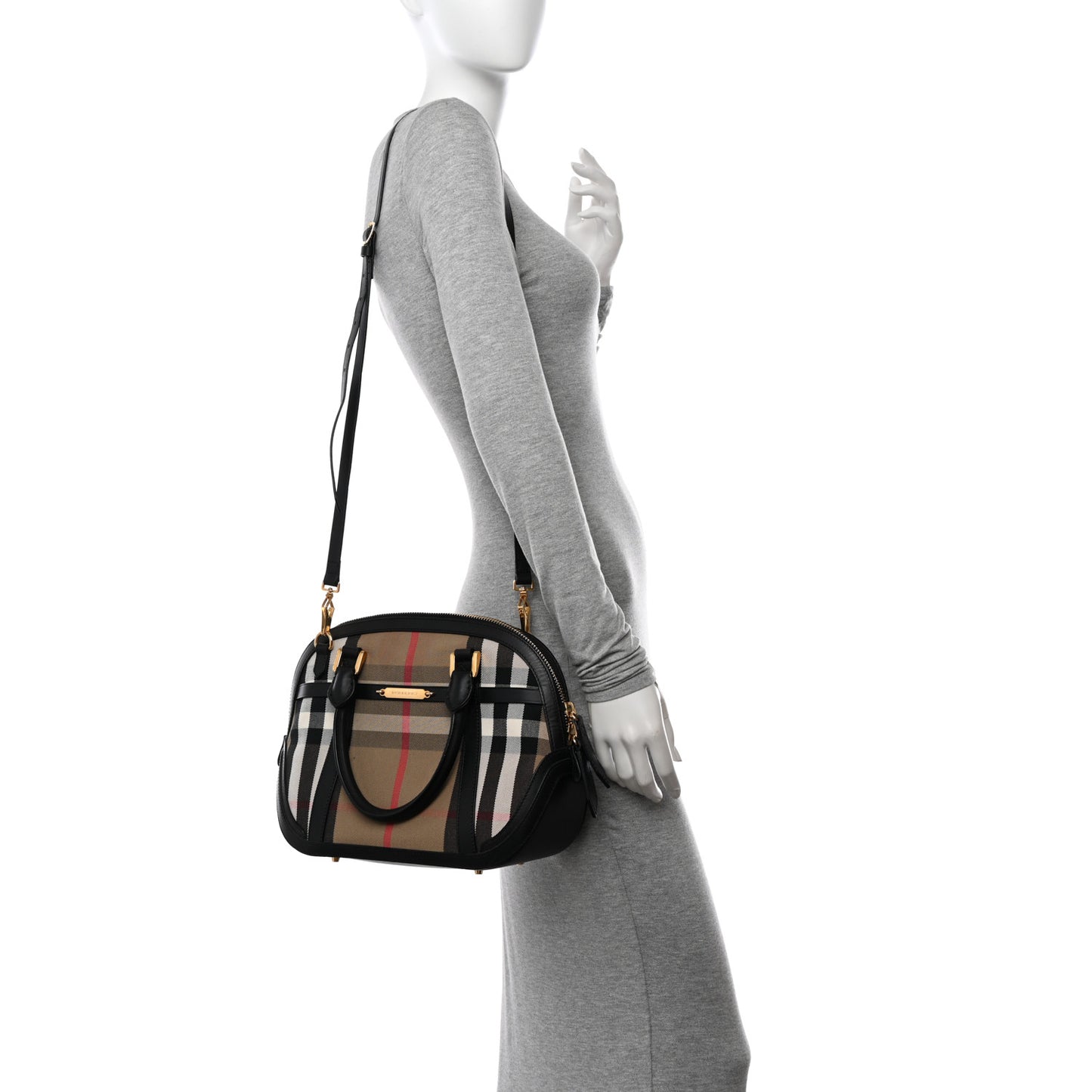 Bridle Calfskin House Check Small Orchard Bowling Bag Black