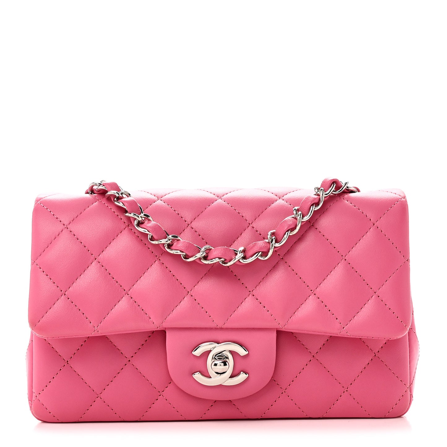 Lambskin Quilted Mini Rectangular Flap Pink