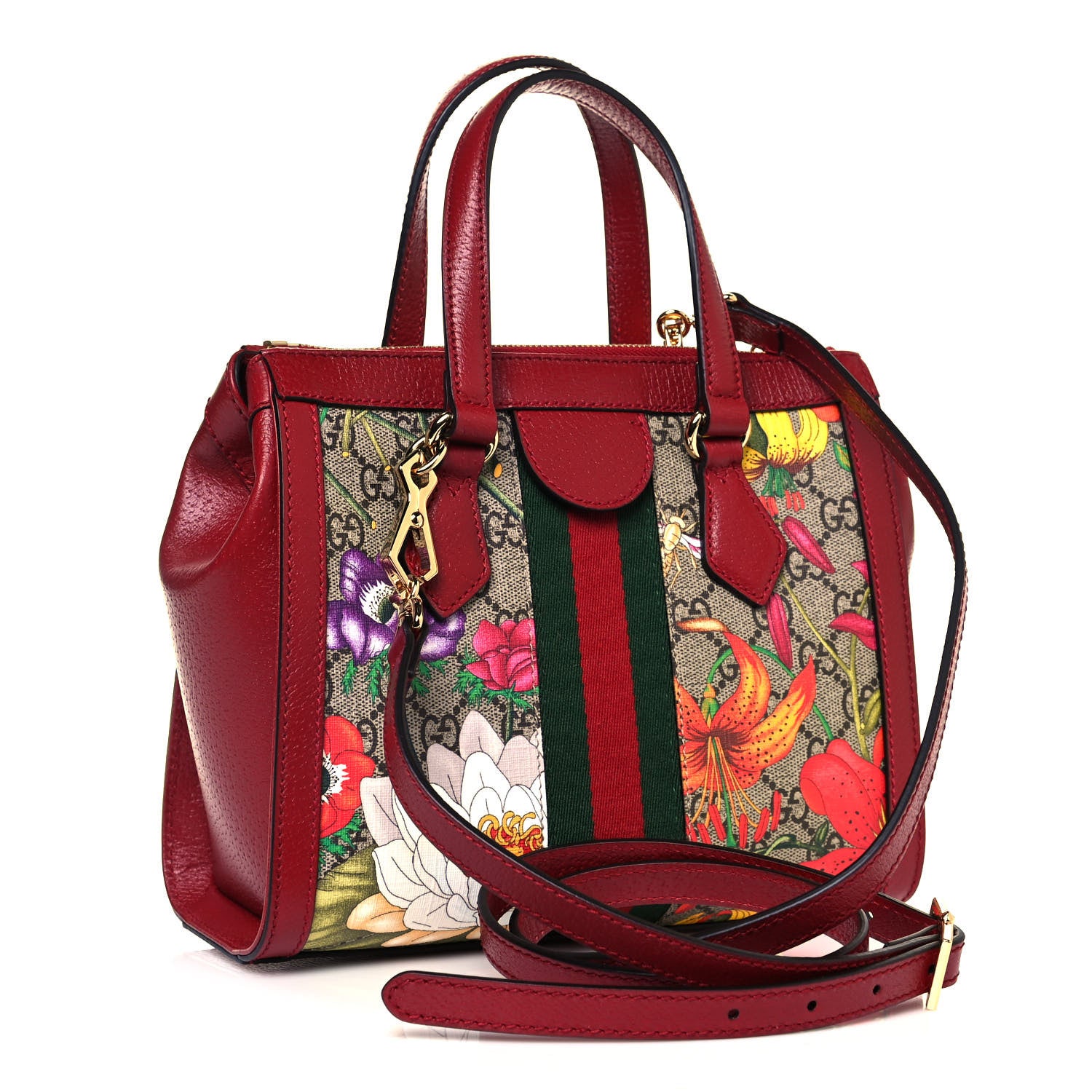 Gucci GG Supreme Monogram Flora Web Small Ophidia Tote Bag Red 3 of 13