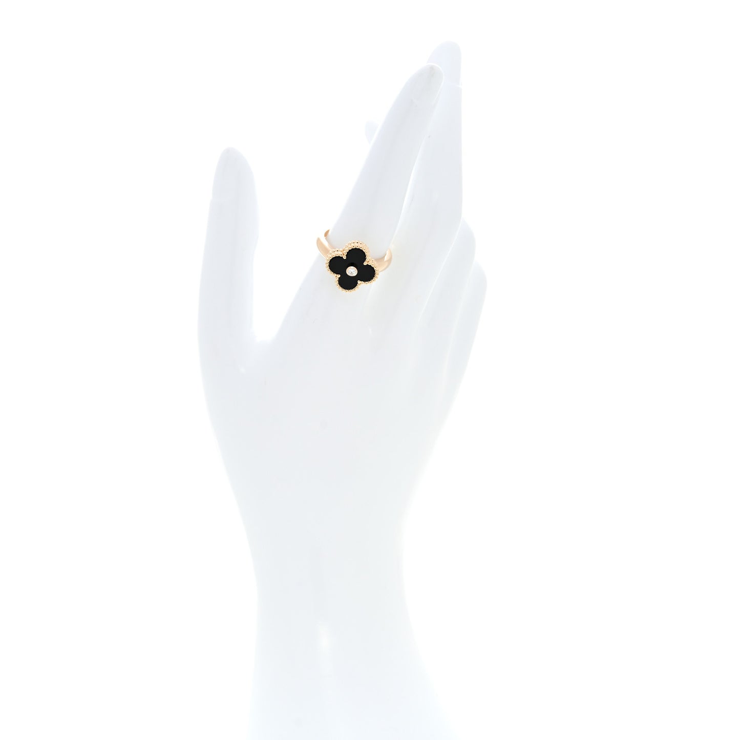 18K Yellow Gold Diamond Black Onyx Vintage Alhambra Ring 56 7.75