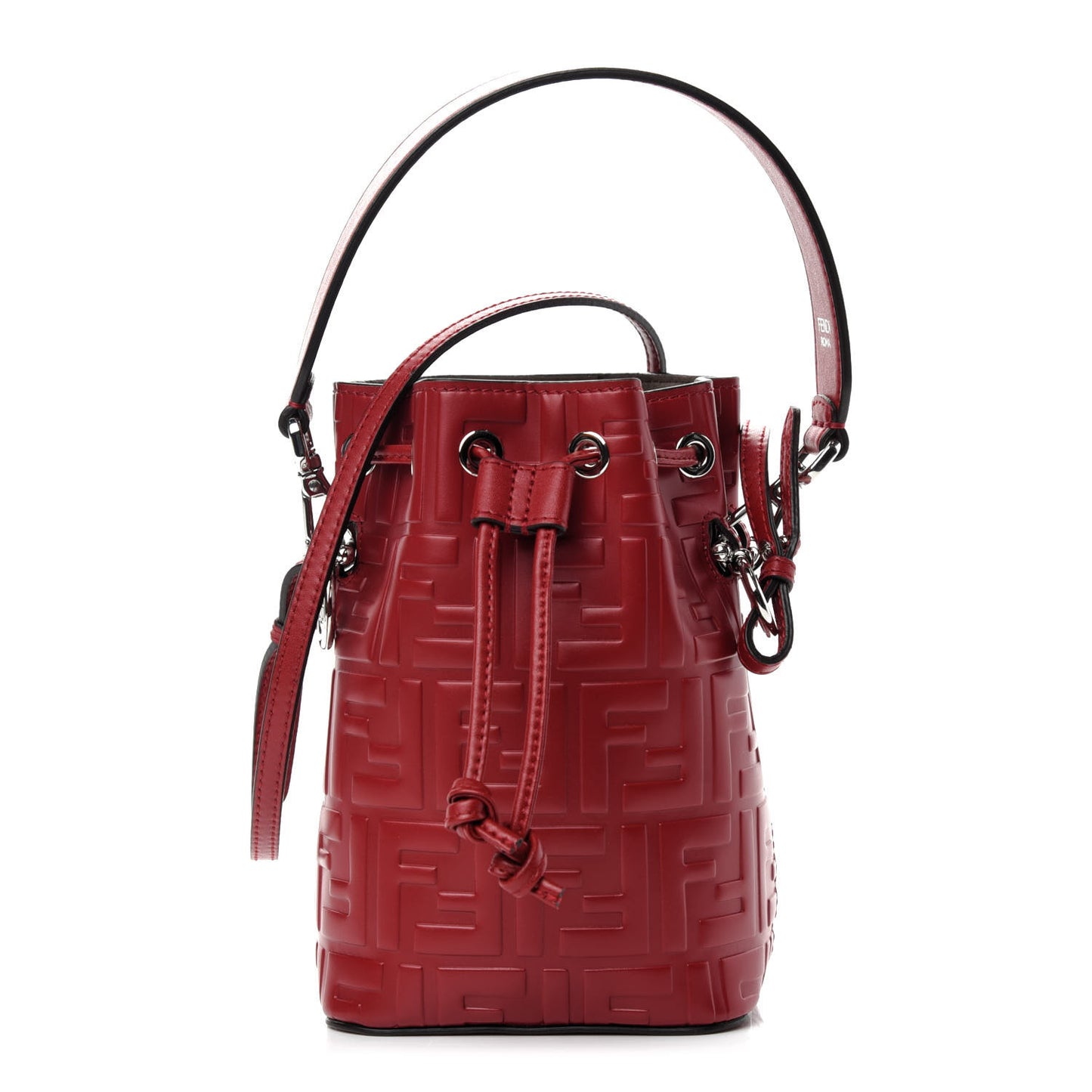 Vitello Liberty F is Fendi FF 1974 Embossed Mini Mon Tresor Bucket Bag Fragola