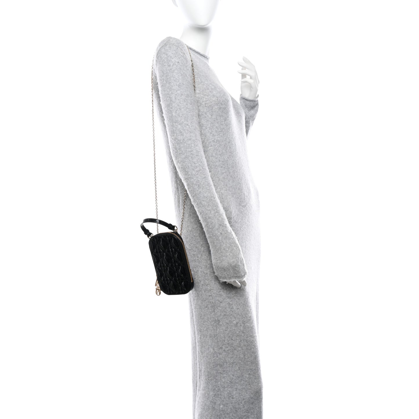 Patent Cannage Lady Dior Phone Holder Black