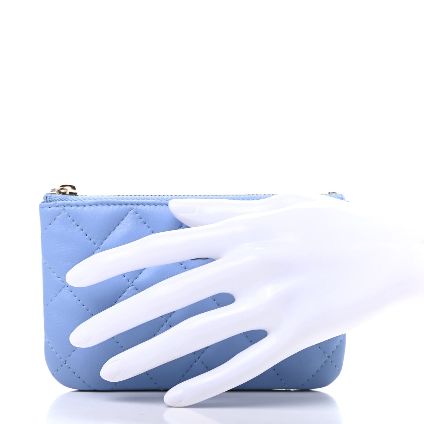 Lambskin Quilted Small Cosmetic Case Light Blue