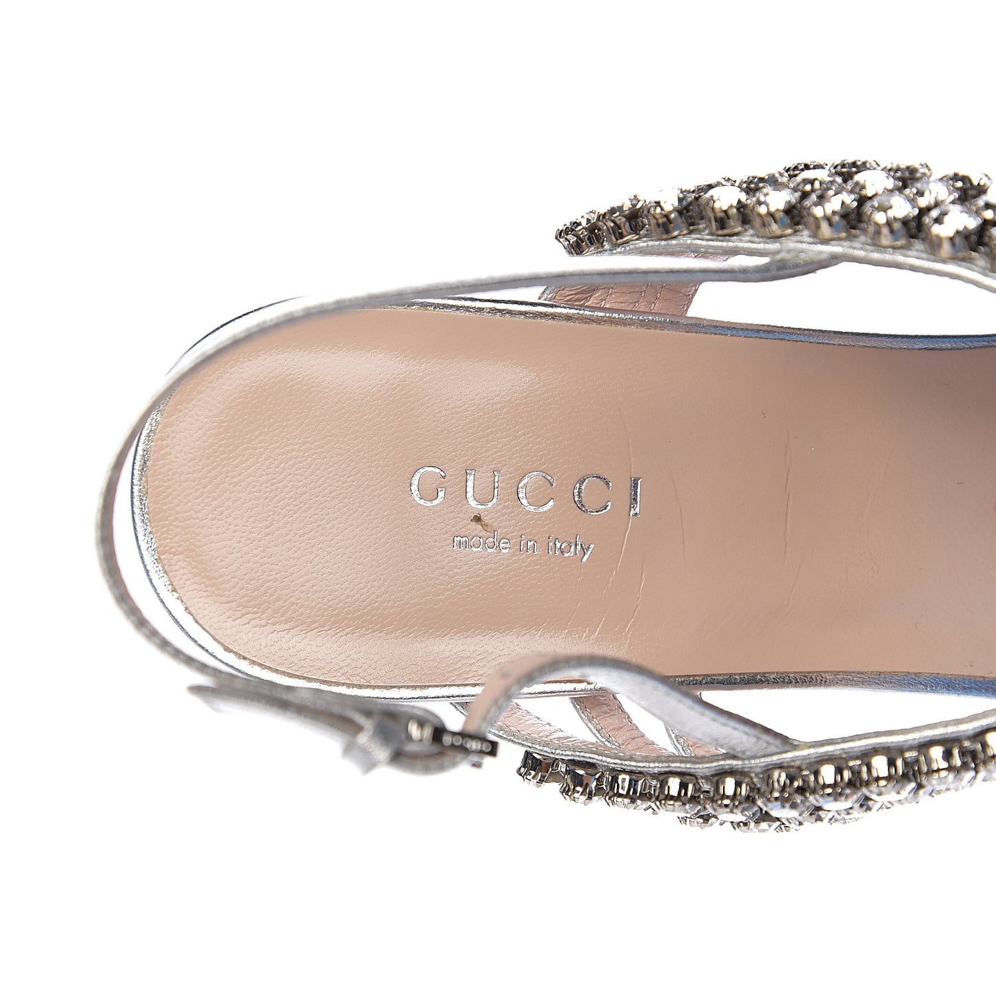 Nappa Silk Crystal Bertie High Heel Sandals 38.5 Argento