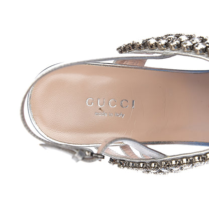 Gucci Nappa Silk Crystal Bertie High Heel Sandals 38.5 Argento 6 of 7