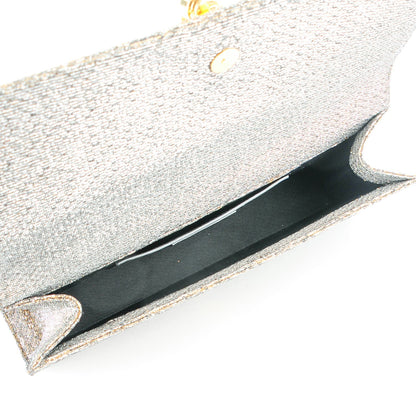 Saint Laurent Metallic Canvas Woven Classic Monogram Kate Tassel Clutch Silver Gold 5 of 6