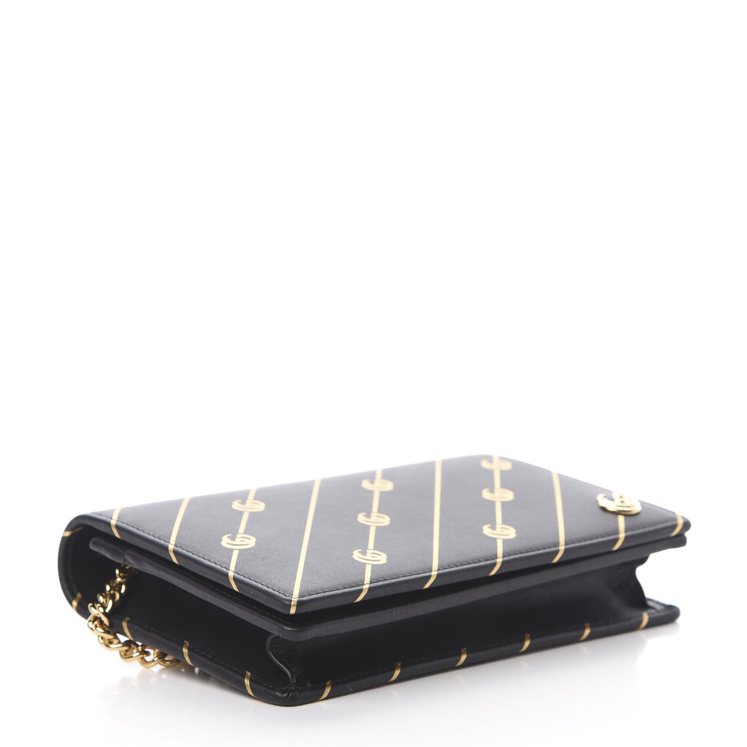 Gucci Calfskin Diagonal GG Mini Chain Wallet Black Gold 4 of 10