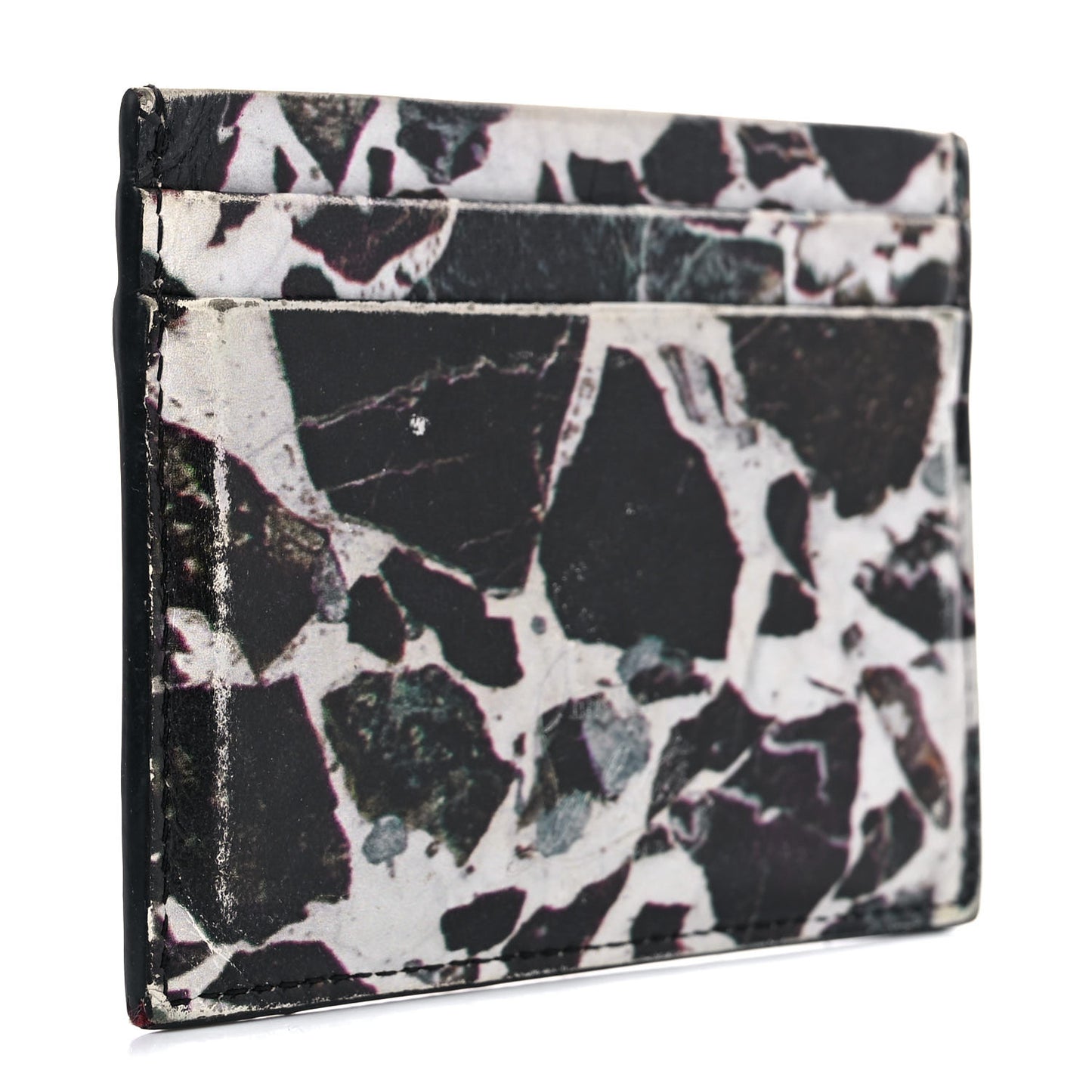Calfskin Marble Print Spikes Card Holder Black