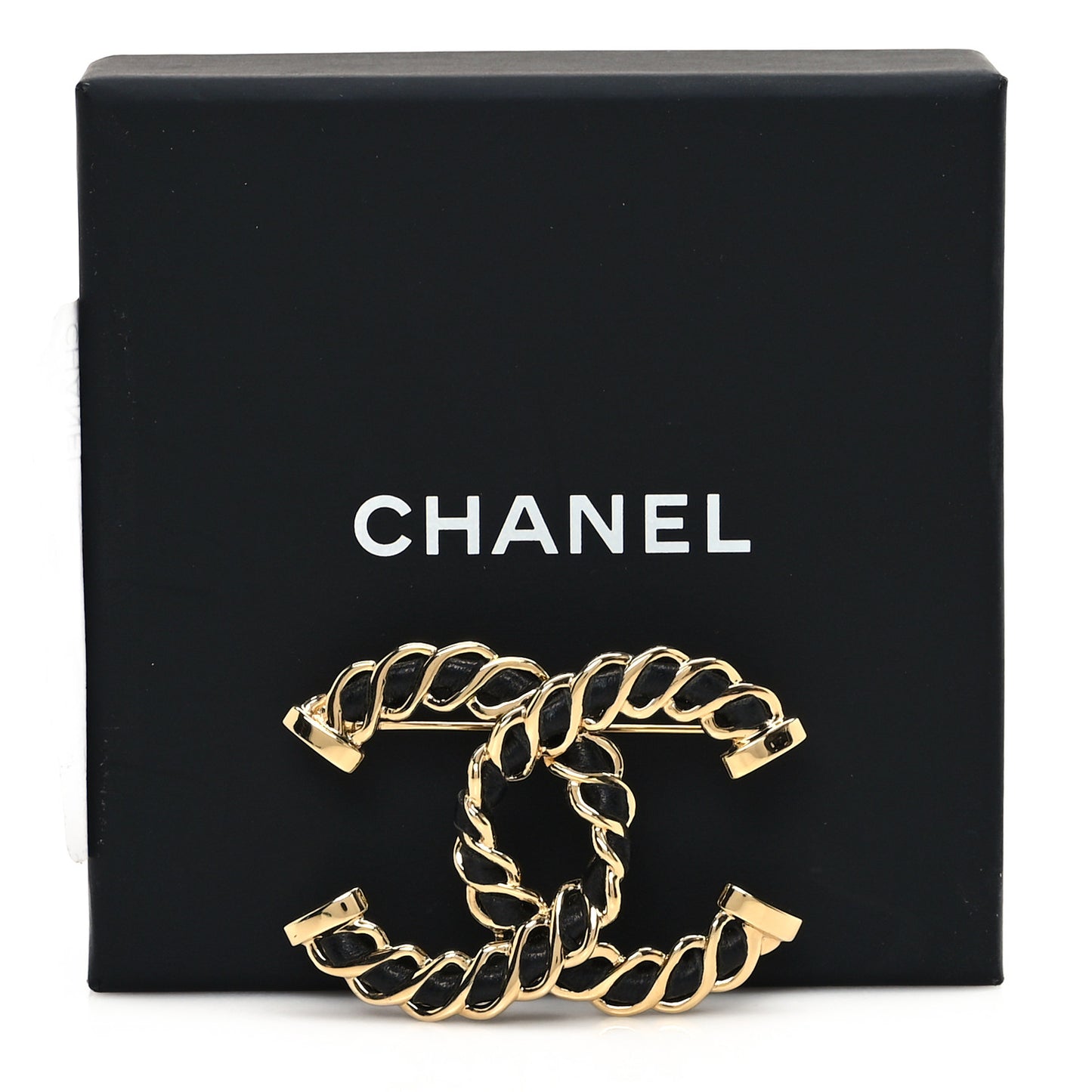 Lambskin Chain CC Brooch Black Gold