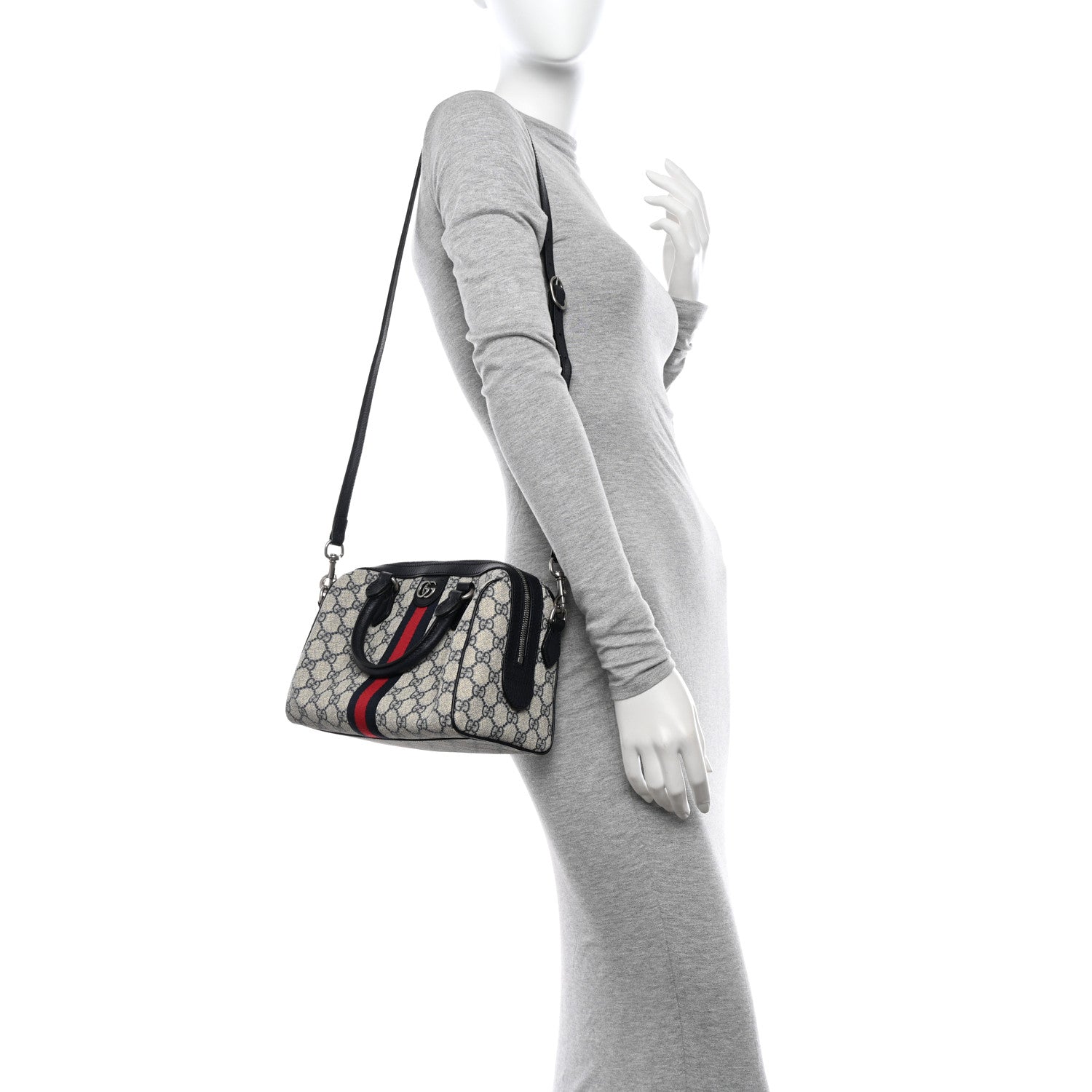 Gucci GG Supreme Monogram Web Small Ophidia Top Handle Bag Beige Blue 2 of 9