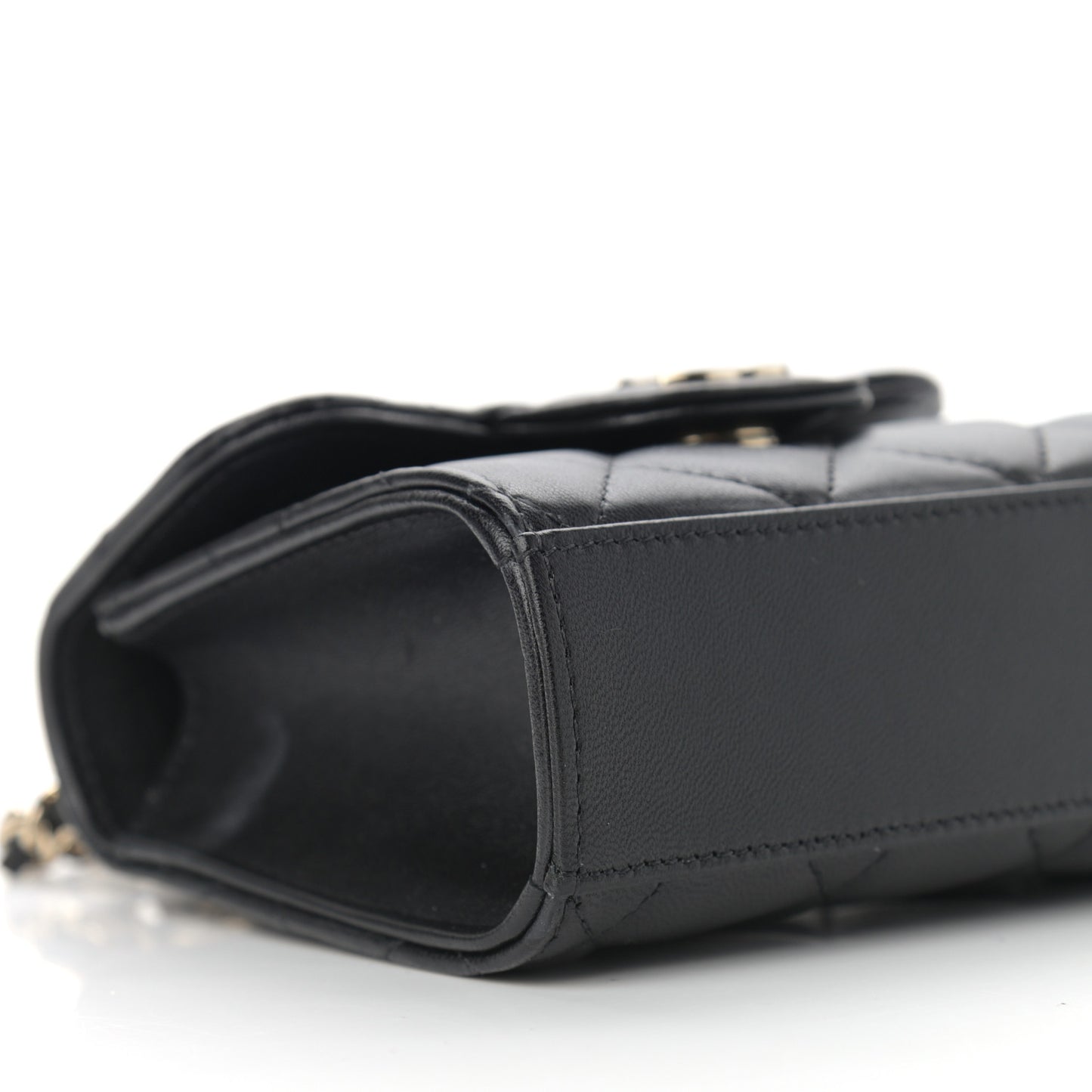 Lambskin Quilted Top Handle Flap Clutch With Chain Black