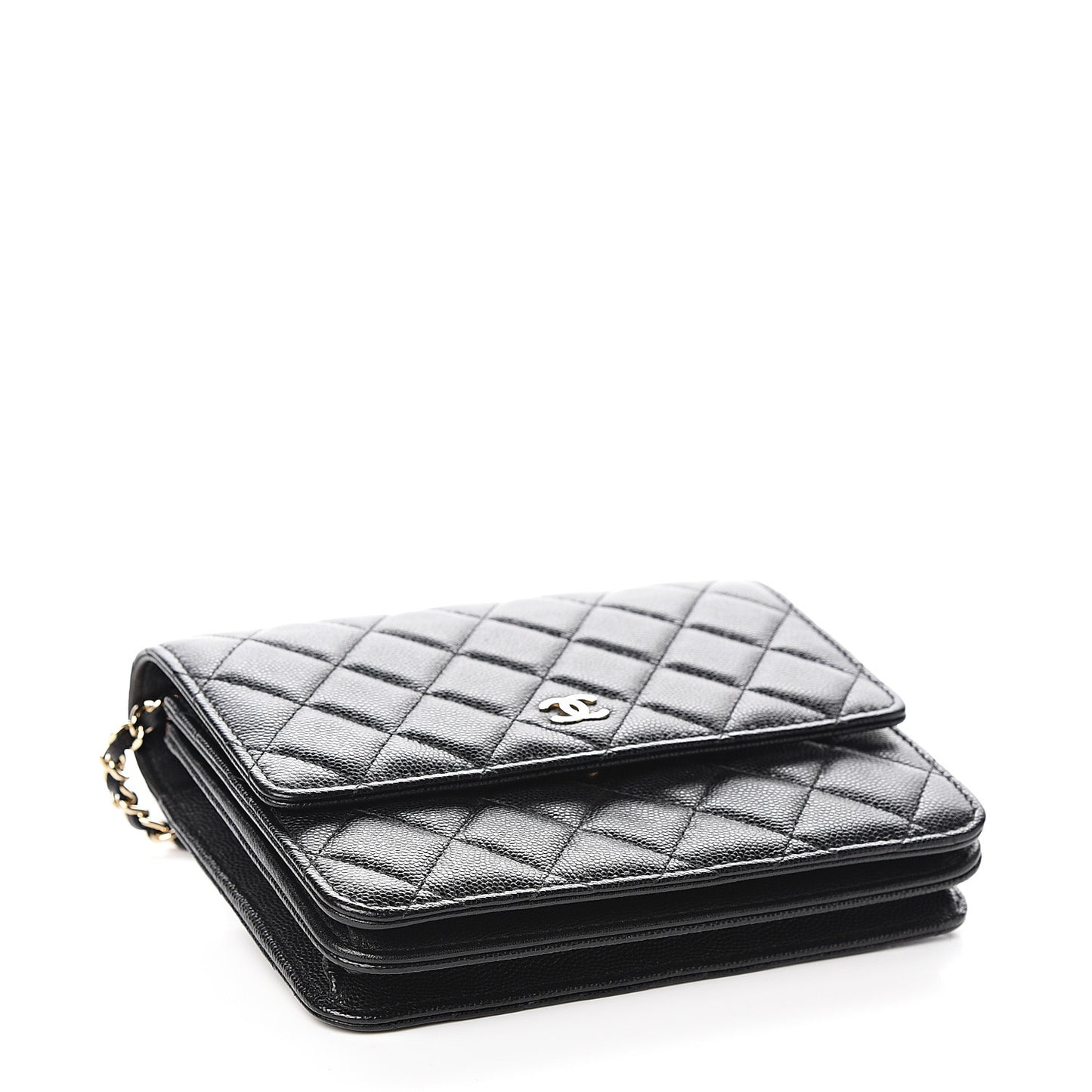 Caviar Quilted Square Wallet On Chain WOC Black