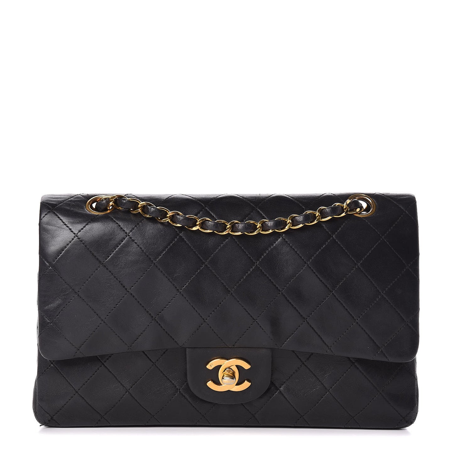 Lambskin Quilted Medium Double Flap Black