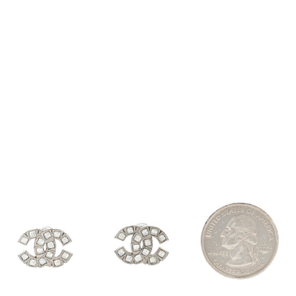 Chanel Crystal CC Pierced Earrings Silver 2 of 5