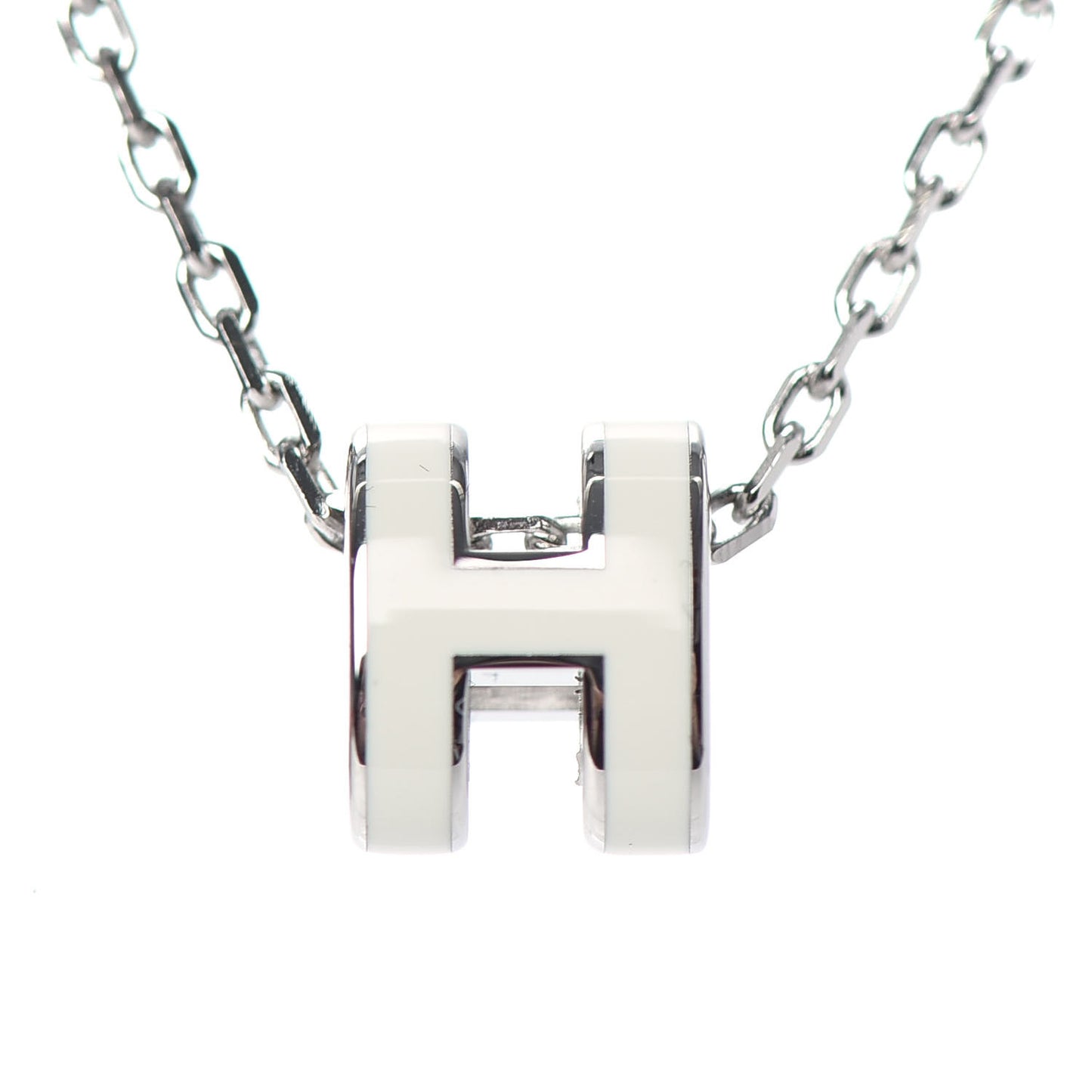 Lacquered Palladium Mini Pop H Pendant Necklace White