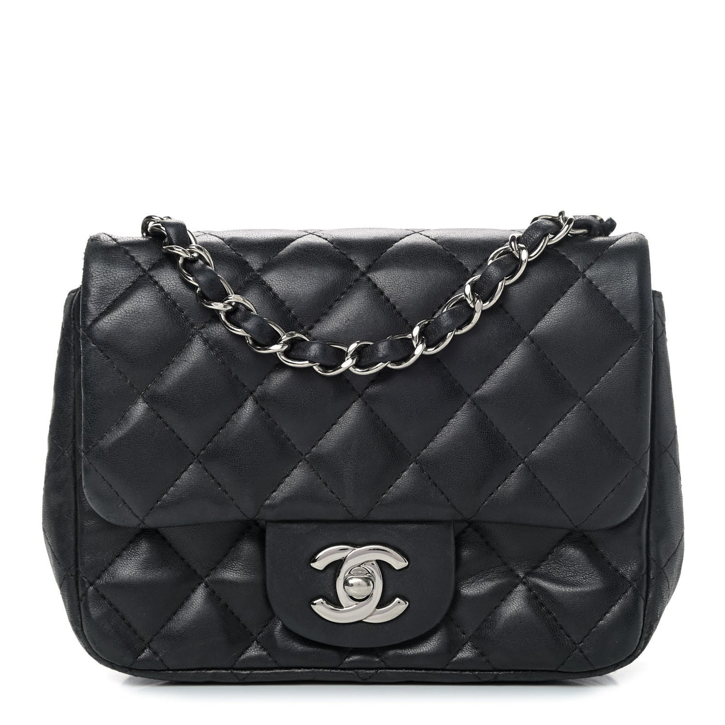Lambskin Quilted Mini Square Flap Black