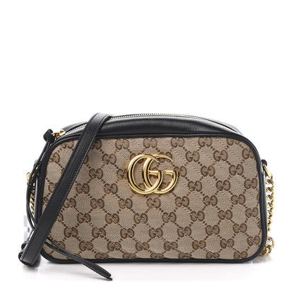 Gucci Monogram Matelasse Diagonal Small GG Marmont Chain Shoulder Bag Beige Black 1 of 11