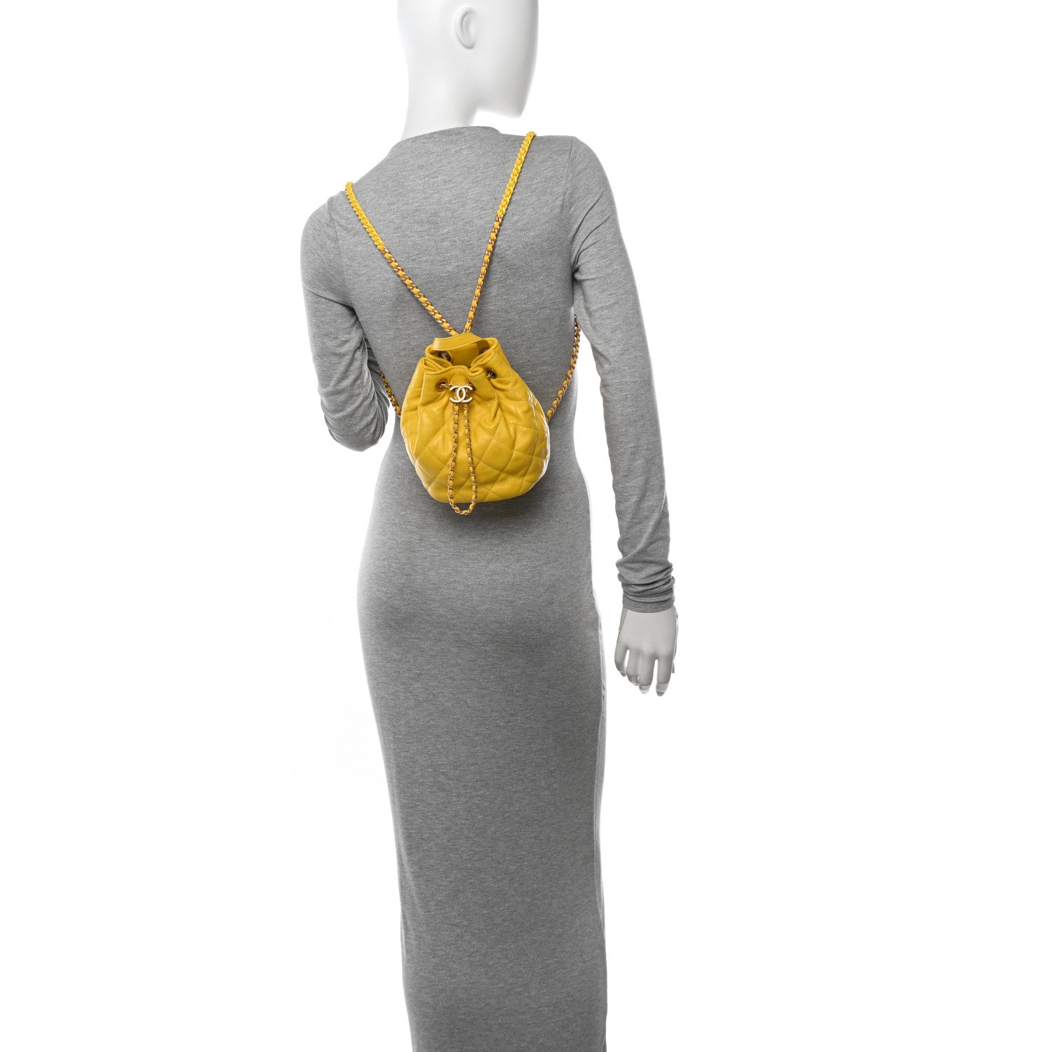 Chanel Lambskin Quilted Drawstring Backpack Yellow 2 of 10