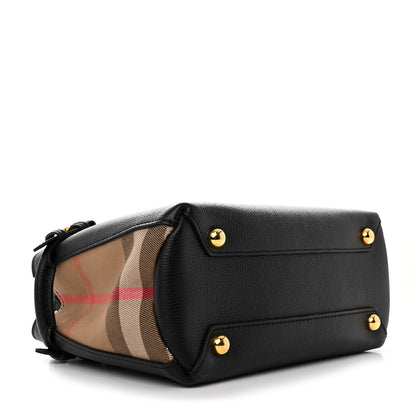 Burberry Grainy Calfskin House Check Small Banner Tote Black 4 of 12