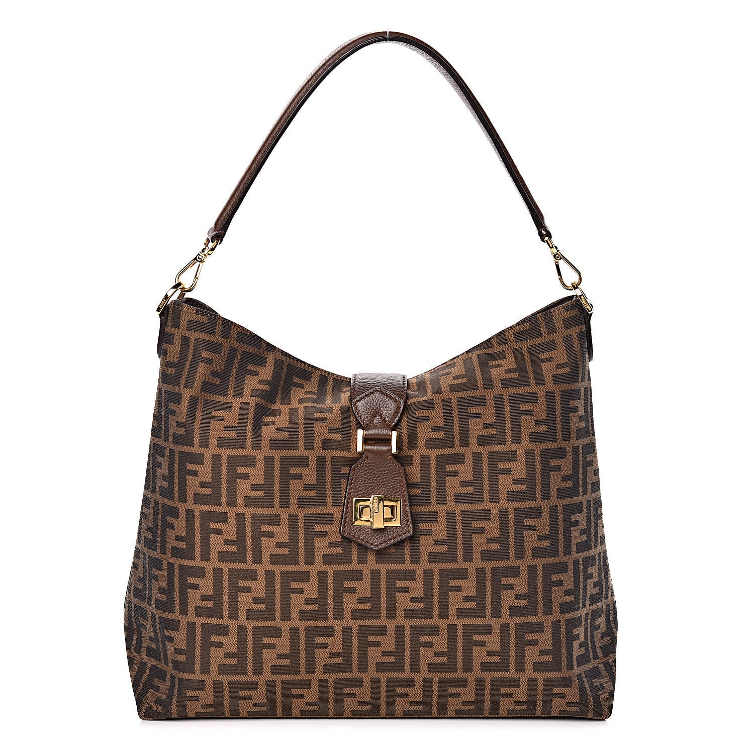 Fendi Zucca Vitello Artic Small Clasp Top Hobo Bag Tobacco Castagna 1 of 11