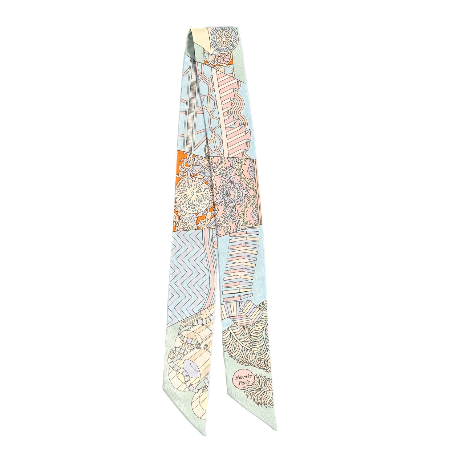 Hermes Silk De l'Ombrelle Aux Duels Twilly Ciel Rose Pale Orange 2 of 3
