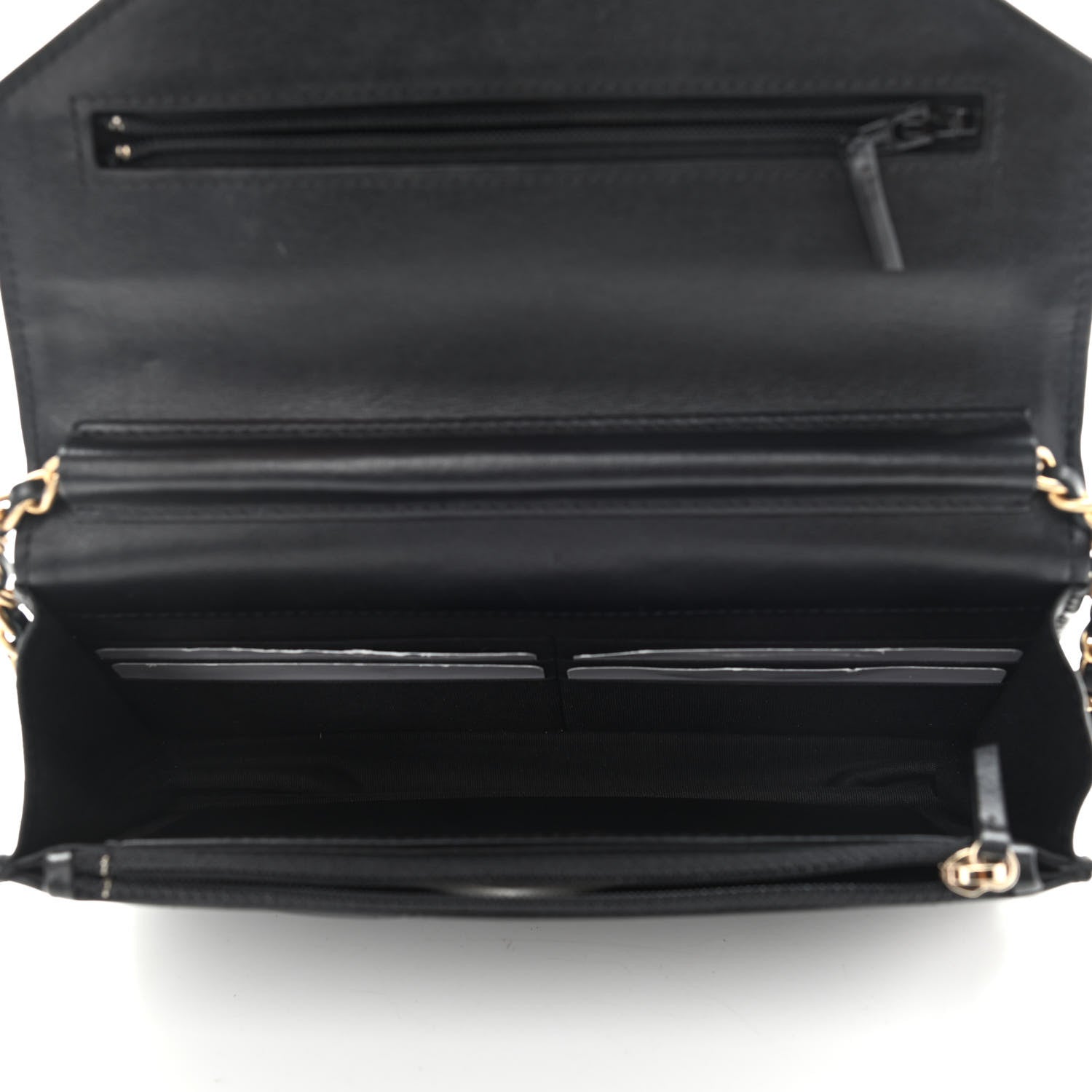 Chanel Lambskin Chevron Quilted Medallion Wallet On Chain WOC Black 5 of 14