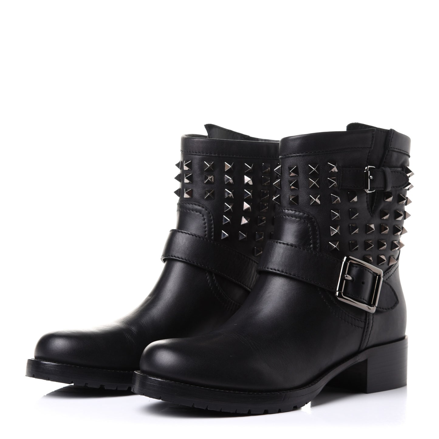 Calfskin Rockstud 30mm Biker Boots 38 Black