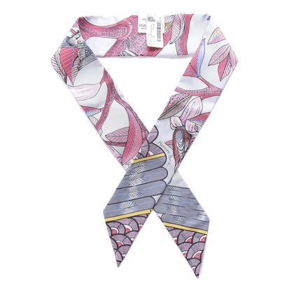 Hermes Silk Tree Of Song Twilly Bleu Pale Rose Blue Jean 1 of 5