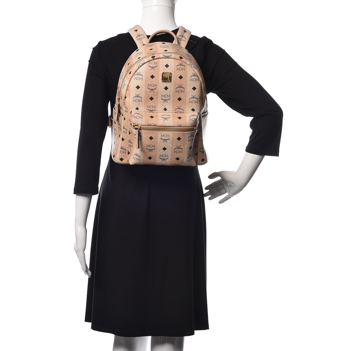 Striped Visetos Small Stark Backpack Beige