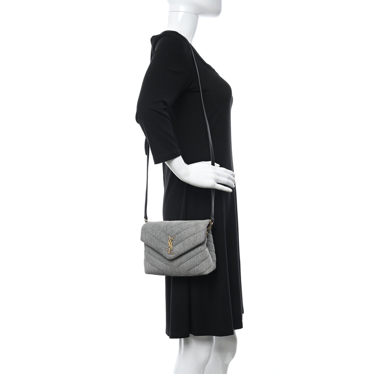 Denim Y Quilted Monogram Toy Loulou Crossbody Bag Grey