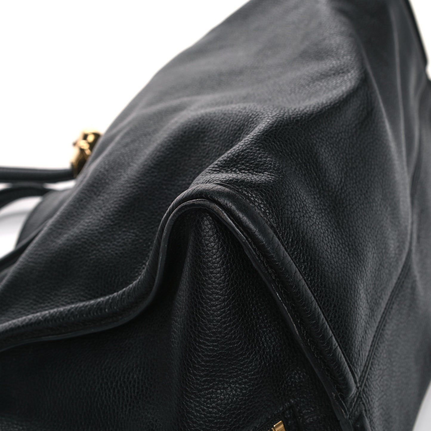 Pebbled Calfskin Large Skull Padlock Zip Around Tote Black