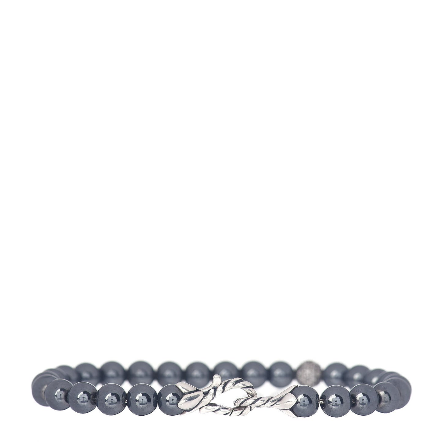 Sterling Silver Diamond Hematite 6mm Bead Bracelet