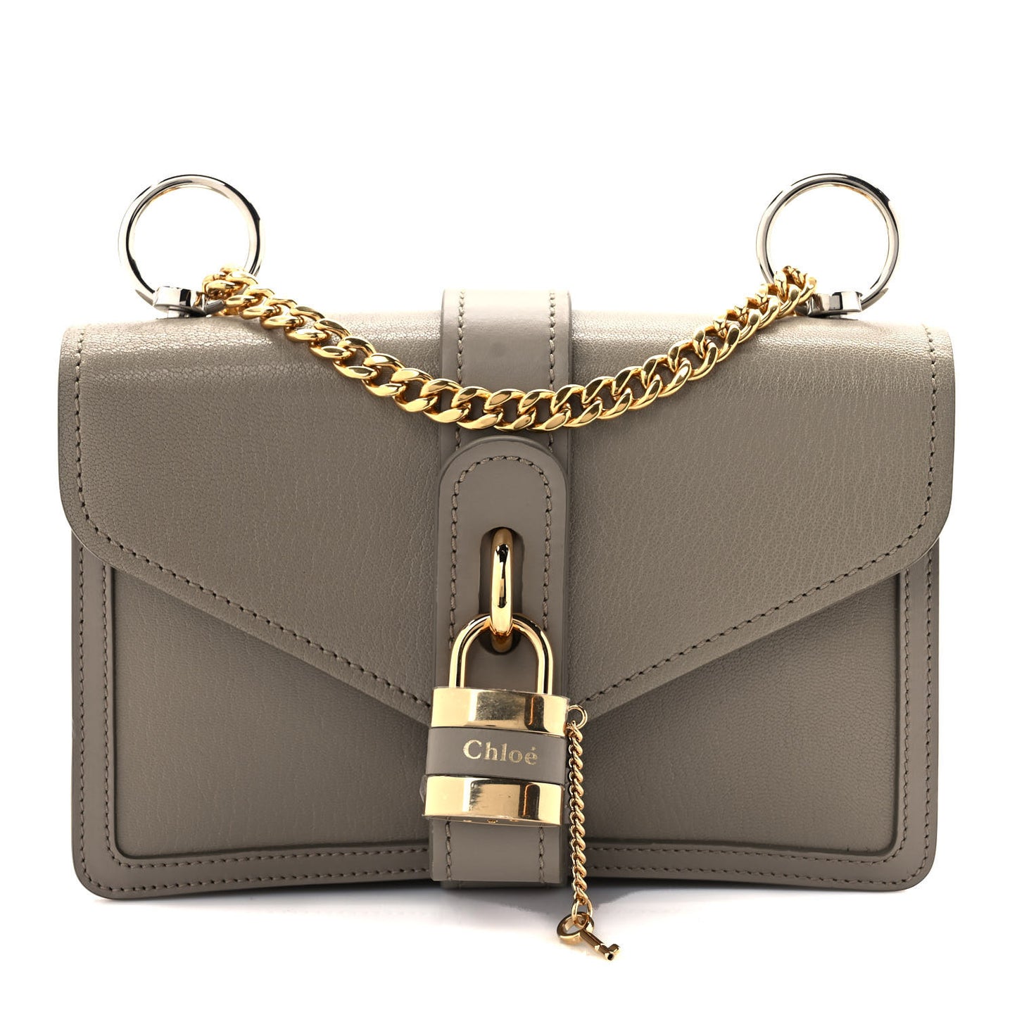 Shiny Goatskin Calfskin Aby Chain Shoulder Bag Motty Grey