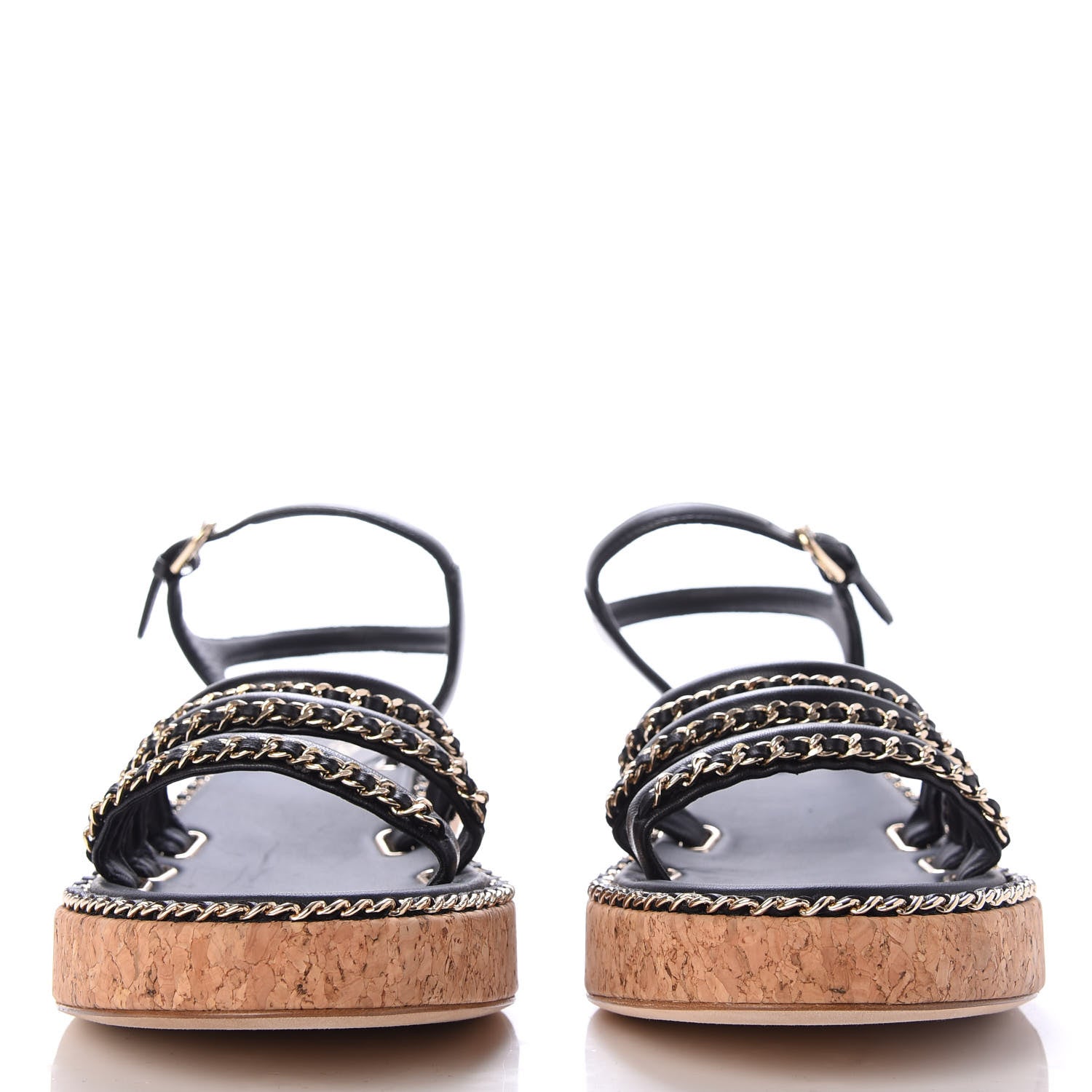 Chanel Lambskin Chain Cork Sandals 39 Black 2 of 9