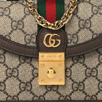 Gucci GG Supreme Monogram Textured Dollar Calfskin Web Mini Ophidia Padlock Top Handle Chain Shoulder Bag Beige Ebony New Acero 8 of 12