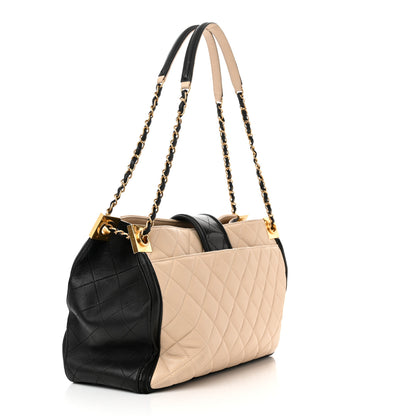 Chanel Lambskin Quilted Elegant CC Shopping Tote Beige Black 3 of 10