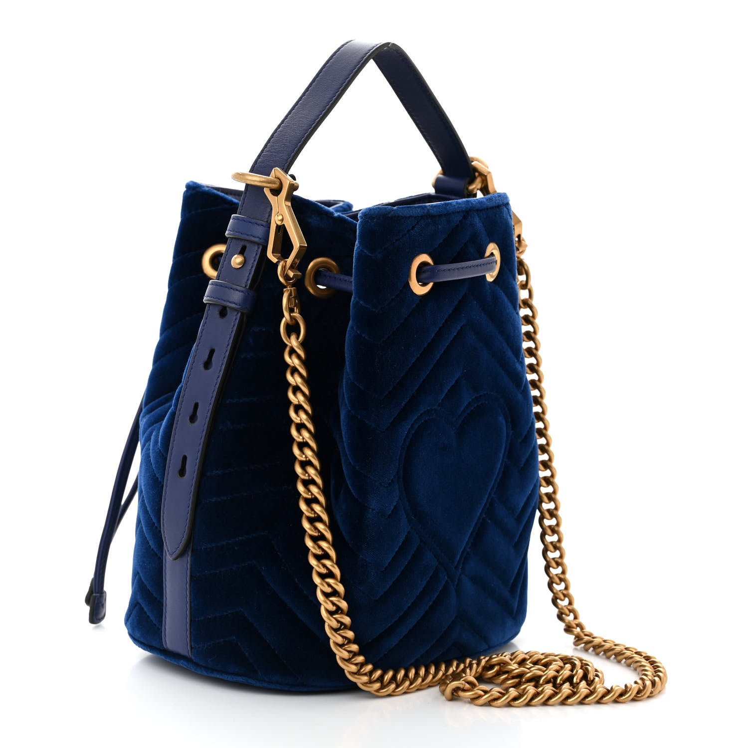 Gucci Velvet Matelasse GG Marmont Bucket Bag Cobalt Blue 3 of 10