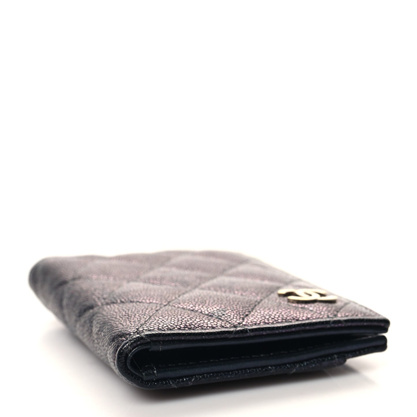 Iridescent Caviar Quilted Card Holder Wallet Black