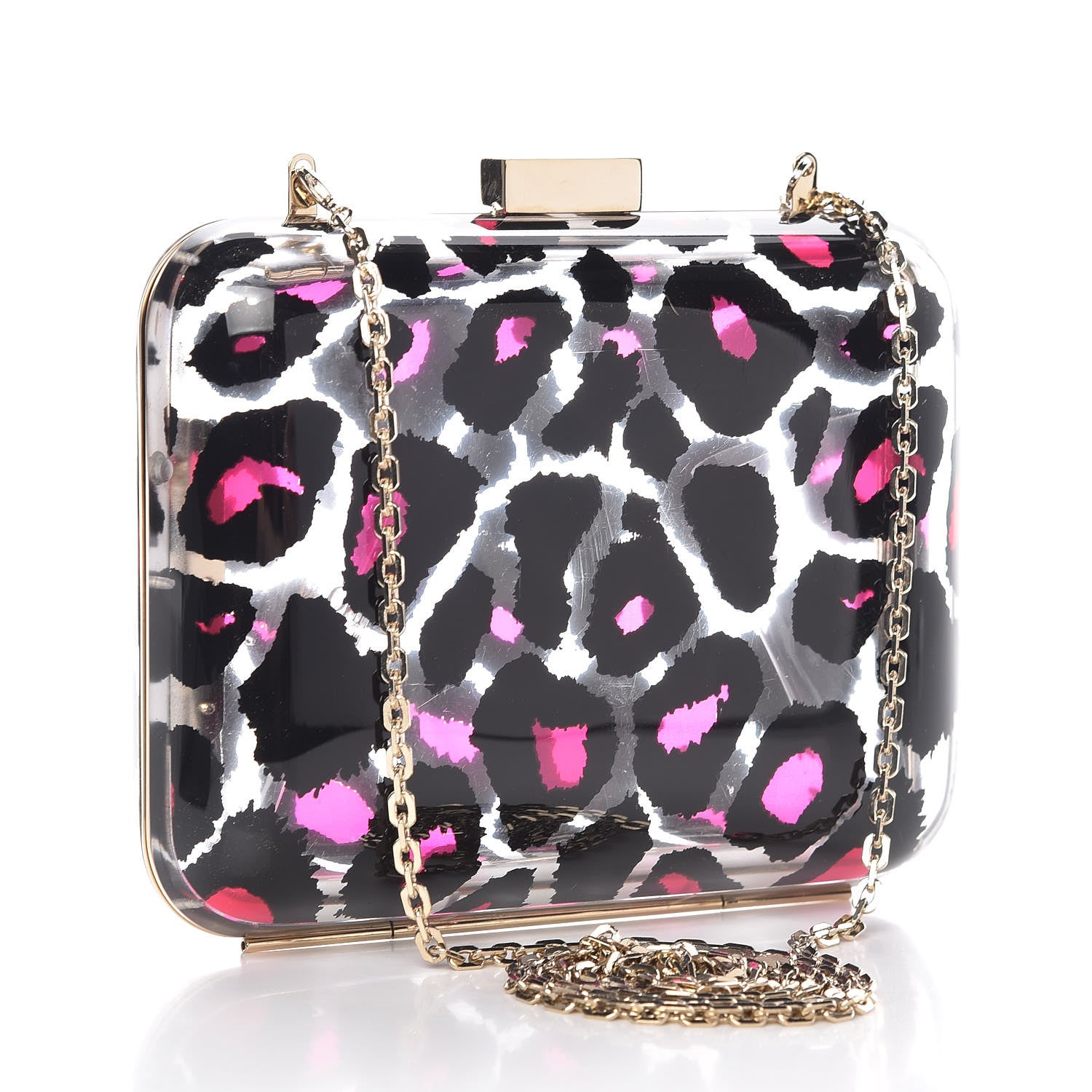 Valentino Garavani Plexiglass Leopard Print Clutch Pink 3 of 9