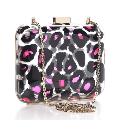 Valentino Garavani Plexiglass Leopard Print Clutch Pink 3 of 9