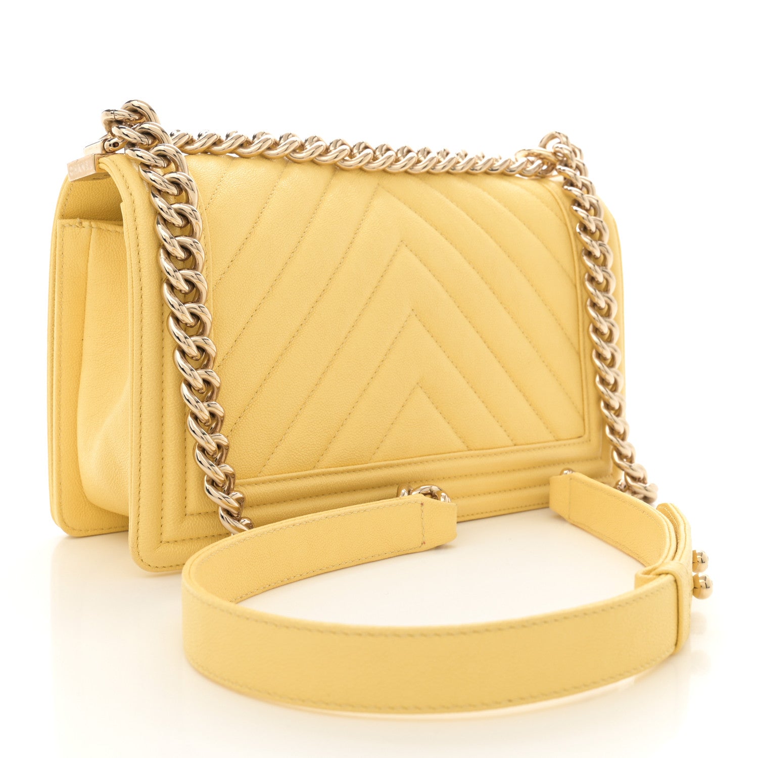 Chanel Caviar Chevron Quilted Medium Boy Flap Yellow 3 of 11